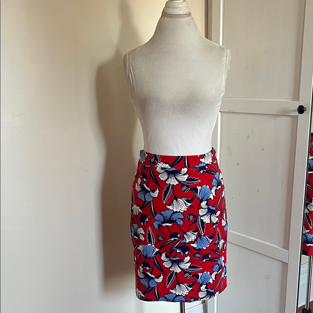 J.Crew Red & Blue Floral Pencil Skirt - Tailored Fit - Size 2